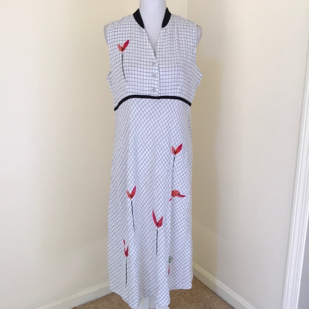 Alegre medium white linen blend hand painted dress